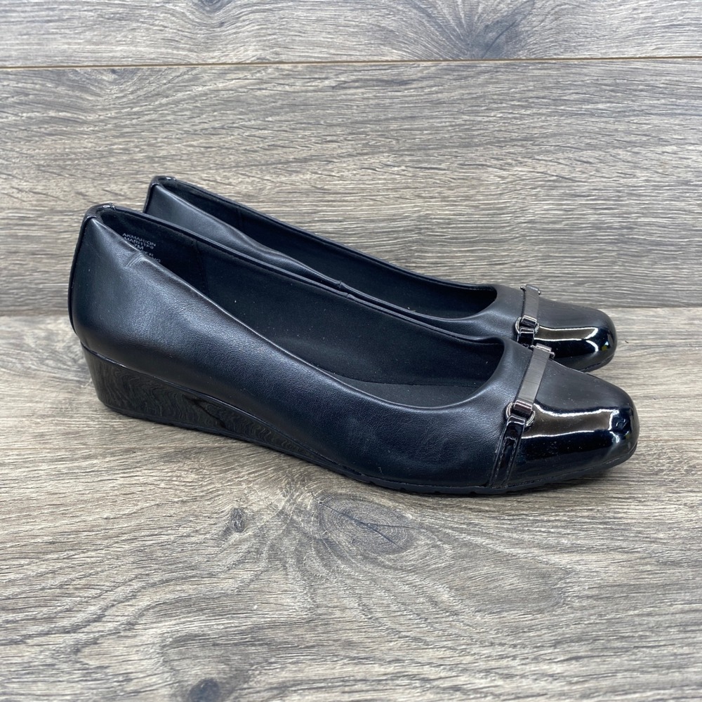 Anne Klein Akmarion Marion Wedge Pump Womens 7M Black Patent Cap Toe iFlex